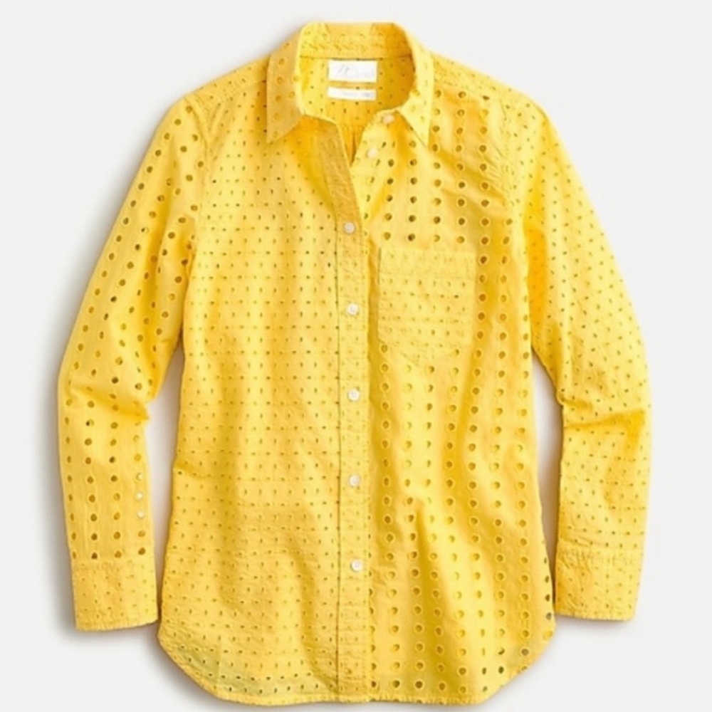 J.Crew eyelet, yellow button up cotton blouse - Picture 2 of 14